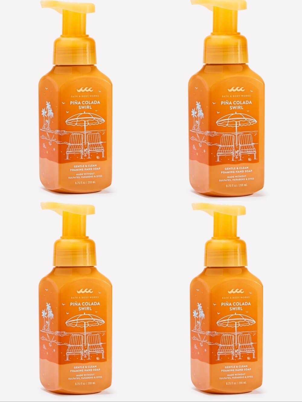 Bath & Body Works Piña Colada Swirl Foaming Hand Soap Set of 4 NEW RARE